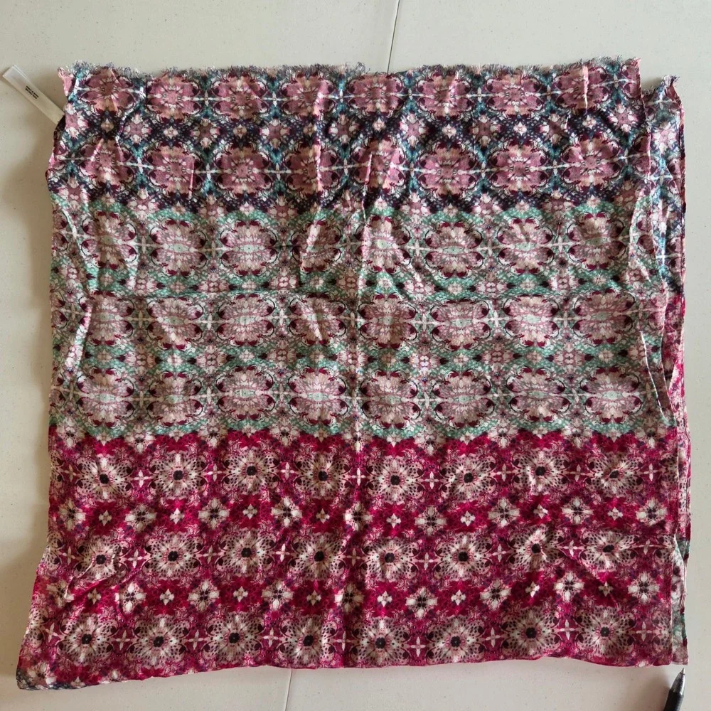 Talbots Pink Purple Teal Medallion Print Boho Viscose Scarf Wrap 78